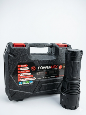 Powerdex PD-15000 70W Profesyonel Led El Feneri - 7000 Lümen Su Geçirmez Şarjlı Projektör