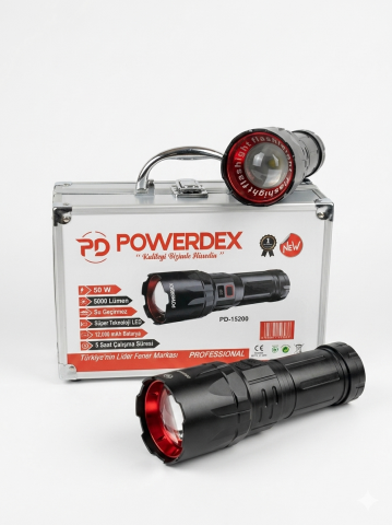 Powerdex PD-15200 50W 5000 Lümen Profesyonel Şarj Edilebilir El Feneri