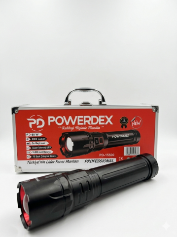 Powerdex PD-15500 Profesyonel Şarj Edilebilir El Feneri - 60W 6000 Lümen