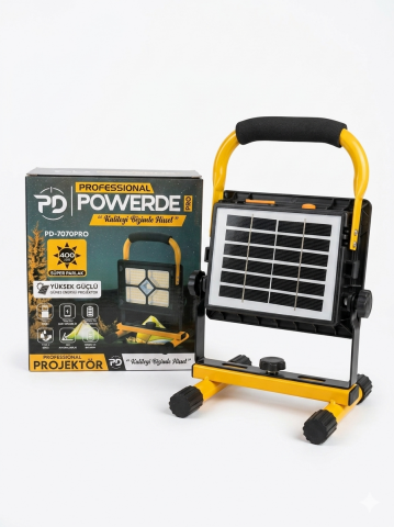 Powerdex PD-7070Pro 400 LED Solar Güneş Enerjili Projektör - Şarjlı Çalışma Işığı ve Powerbank Özellikli