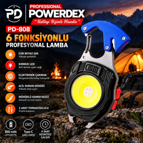 Powerdex PD-808 6 Fonksiyonlu COB LED Kamp ve Acil Durum Feneri
