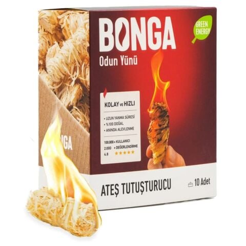 Bonga %100 Doğal Odun Yünü Ateş Tutuşturucu 10 Adet 140 gr