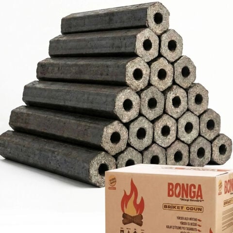 Bonga Briket Şömine Odunu 20 Adet 20 KG – Yüksek Alevli, Kokusuz ve Düşük Dumanlı