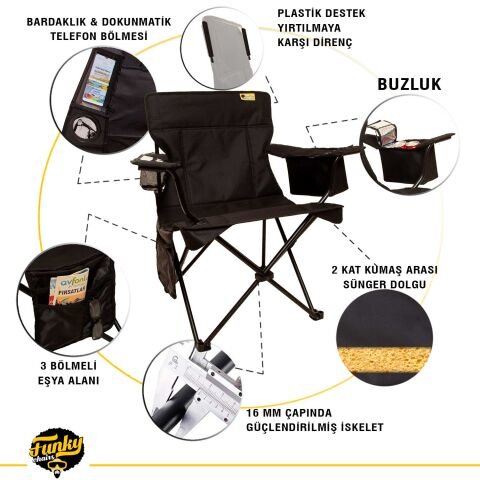 Funky Chairs Cool Ice Siyah Lüks Kamp Sandalyesi
