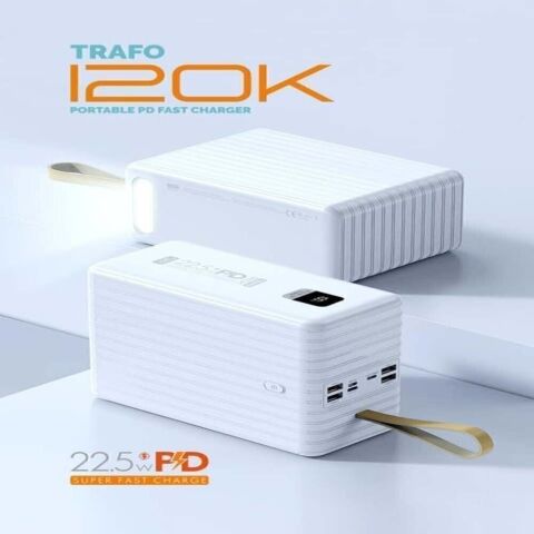 Powerway TRAFO120 Beyaz 120.000 Mah PD 22.5W Dahili Kablolu Hızlı Şarj Işıklı Powerbank