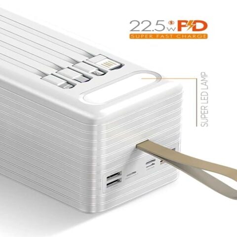 Powerway TRAFO120 Beyaz 120.000 Mah PD 22.5W Dahili Kablolu Hızlı Şarj Işıklı Powerbank