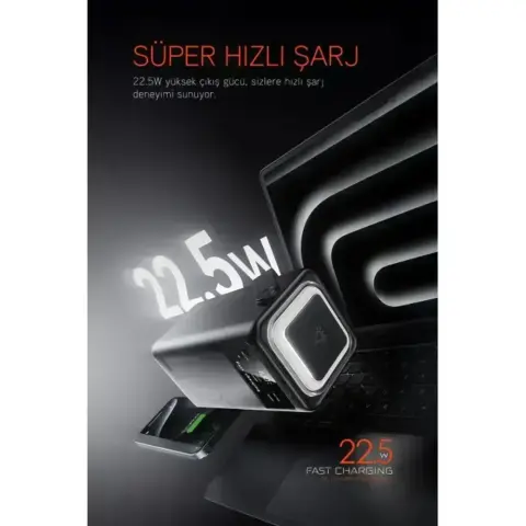 Powerway PD80 Kamp Powerbank | Gerçek 80.000 mAh | PD 22.5W Hızlı Şarj | LED Fenerli ve Dahili Kablolu