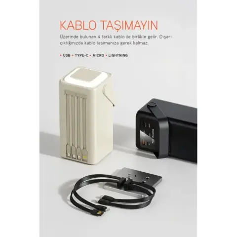 Powerway PD80 Kamp Powerbank | Gerçek 80.000 mAh | PD 22.5W Hızlı Şarj | LED Fenerli ve Dahili Kablolu