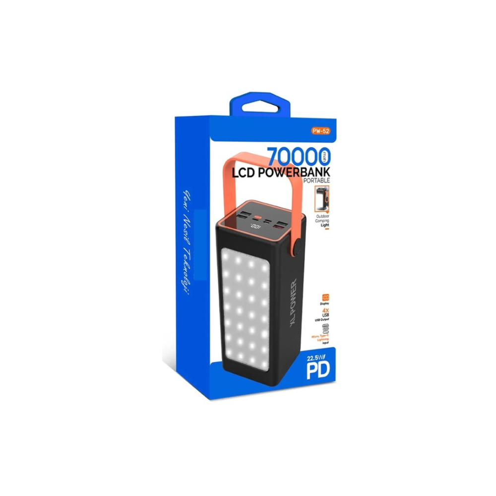 Acl Pw-52 70.000mAh 22.5W Siyah LCD 1xMicro 2xTyp-C 4xUsb Port Taşınabilir Şarj Cihazı Powerbank