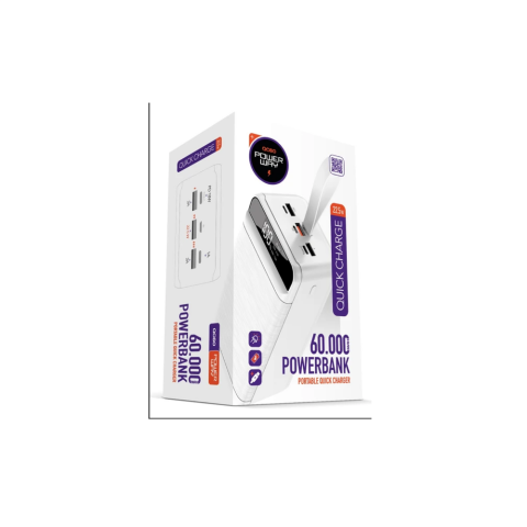 Powerway QC60 Siyah 60.000 Mah PD 22.5W Hızlı Şarj Led Işıklı Powerbank