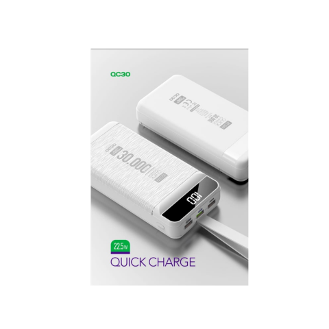 Powerway QC30 Beyaz 30.000 Mah PD 22.5W Hızlı Şarj Led Işıklı Powerbank