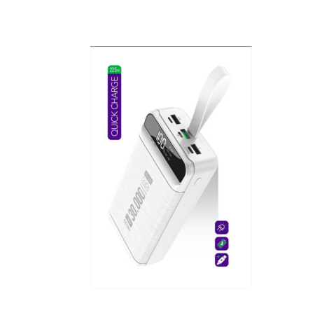 Powerway QC30 Beyaz 30.000 Mah PD 22.5W Hızlı Şarj Led Işıklı Powerbank