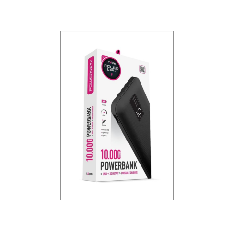 Powerway TX108 Siyah 10.000 mAh Dijital Göstergeli Ekstra Kablolu 4 Çıkışlı Powerbank