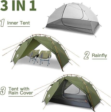 Night Cat ZP-34 2 Kişilik 4 Mevsim Alüminyum Ultralight Çadır - Yeşil