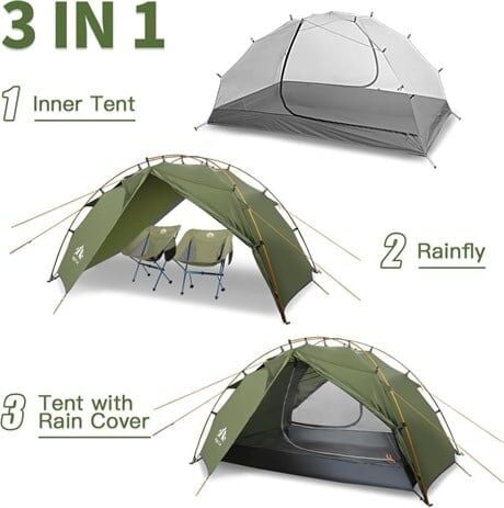 Night Cat ZP-34 2 Kişilik 4 Mevsim Alüminyum Ultralight Çadır - Haki