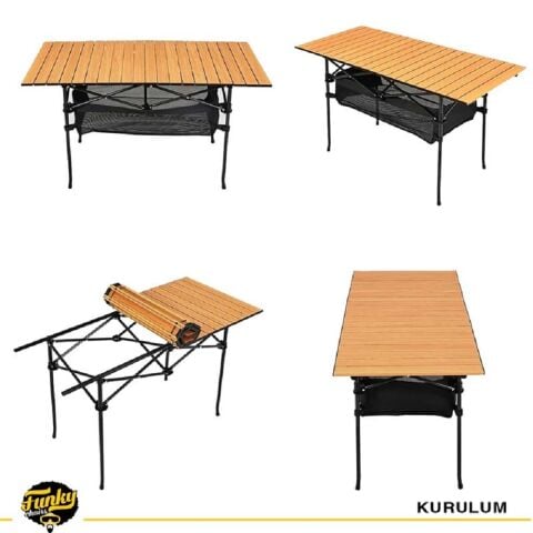 Funky Chairs Caravan Plus Katlanabilir Teleskopik Ayaklı Alüminyum Kamp Masası (95x55x56-96cm) – Ahşap Desen