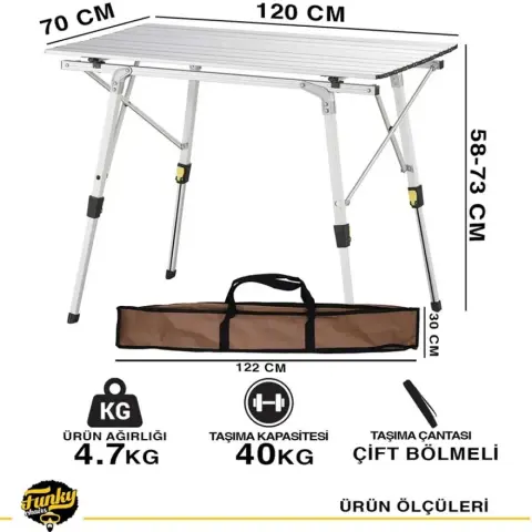 Funky Chairs Elite XL Alüminyum Teleskopik Ayaklı Kamp Piknik Masası - Gri