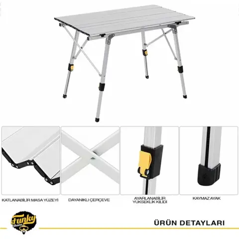 Funky Chairs Elite XL Alüminyum Teleskopik Ayaklı Kamp Piknik Masası - Gri