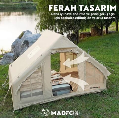 Madfox Bigless Glamping Cotton Inflatable Şişme Çadır [ Baca Çıkışlı ]