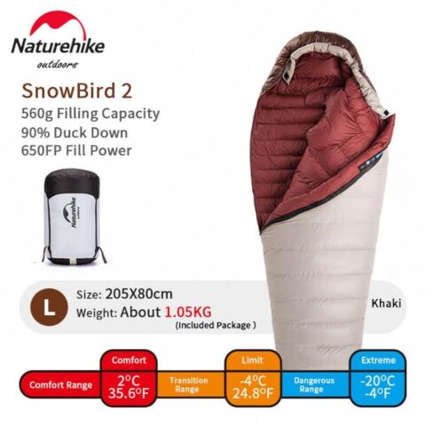 Naturehike L/560G Snowbird Ördek Tüyü Mumya Uyku Tulumu -20°C