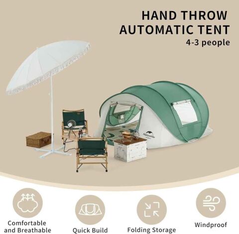 Naturehike 3-4 Kişilik Pop-Up Otomatik Kurulum Kamp Çadırı