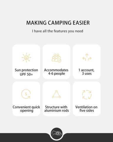 Naturehike Ango UPF 50+ Gölgelikli Otomatik Kurulum Kamp Çadırı