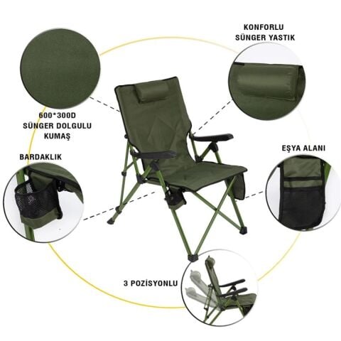 Madfox FlexLounge Moss 3X Katlanabilir Kamp Sandalyesi