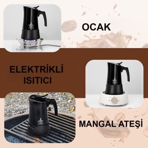 Alocs Taşınabilir Mocha Pot 450 ML 9 Cup Siyah