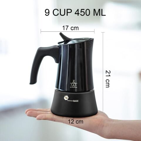 Alocs Taşınabilir Mocha Pot 450 ML 9 Cup Siyah