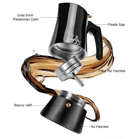 Alocs Taşınabilir Mocha Pot 450 ML 9 Cup Siyah