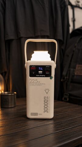 Powerway 30.000 mAh PD 22.5W Dahili Kablolu LED Fenerli Powerbank – PD30 Beyaz