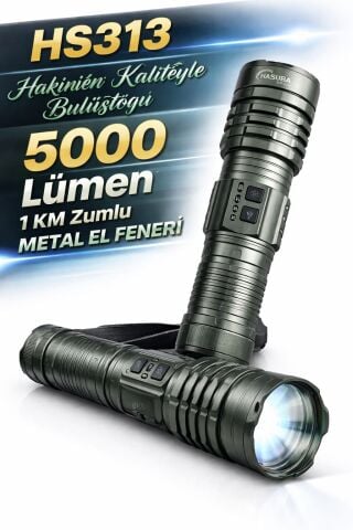 Hasuba HS313 5000 Lümen Şarj Edilebilir Zoomlu Metal El Feneri - 1 KM Menzilli